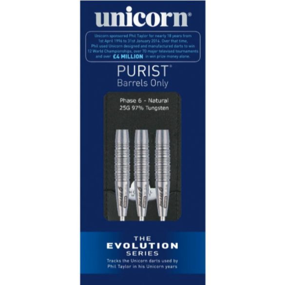 Šipky Unicorn steel EVO Purist Phase 6 25g, 97% wolfram