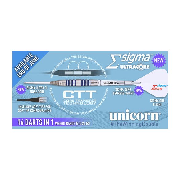Šipky Unicorn steel/soft sigma ultracore 16.5-24.5g, 95% wolfram