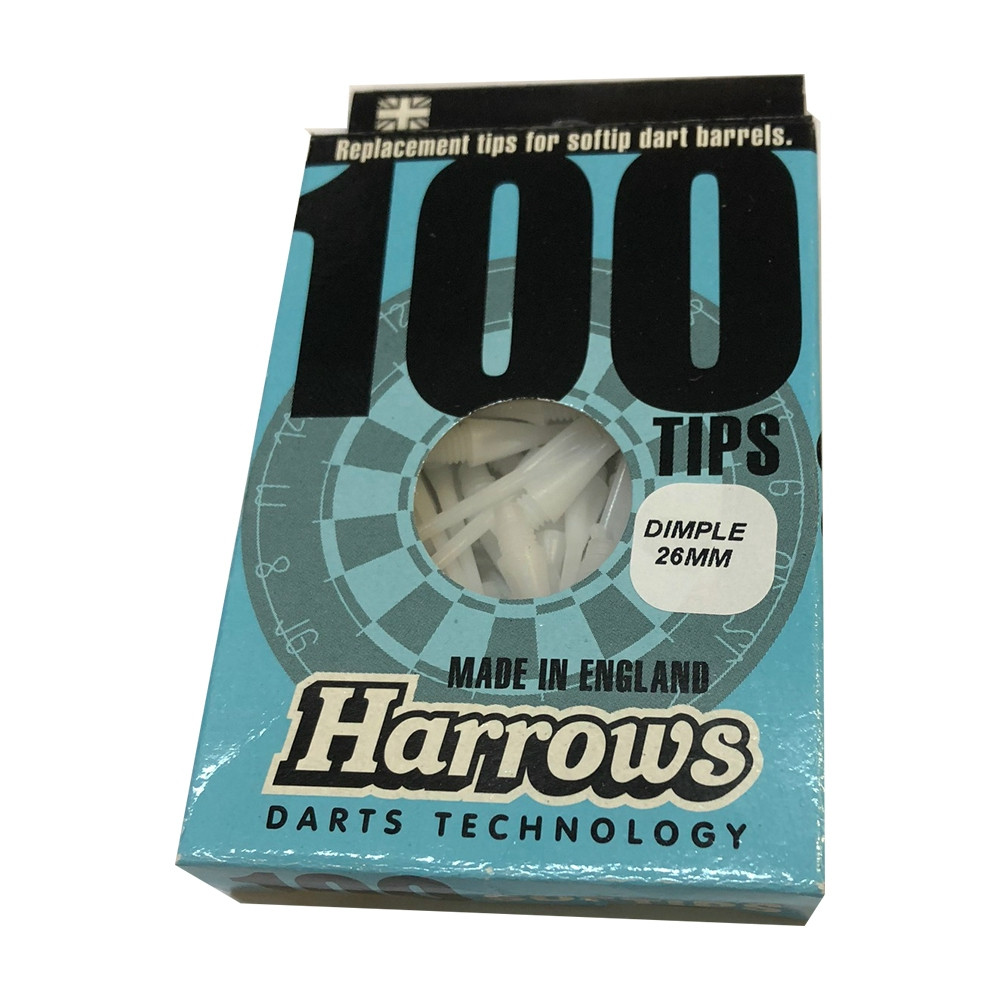 Hroty na šipky Harrows Dimple soft 26mm, plastové bílé 100 ks/bal, závit 2BA