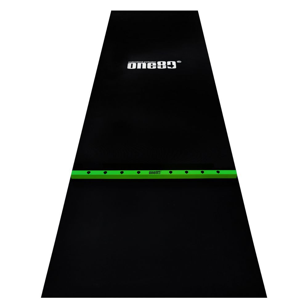 Pryžový koberec se zelenou hranicí hodu ONE80 300×90cm, černý