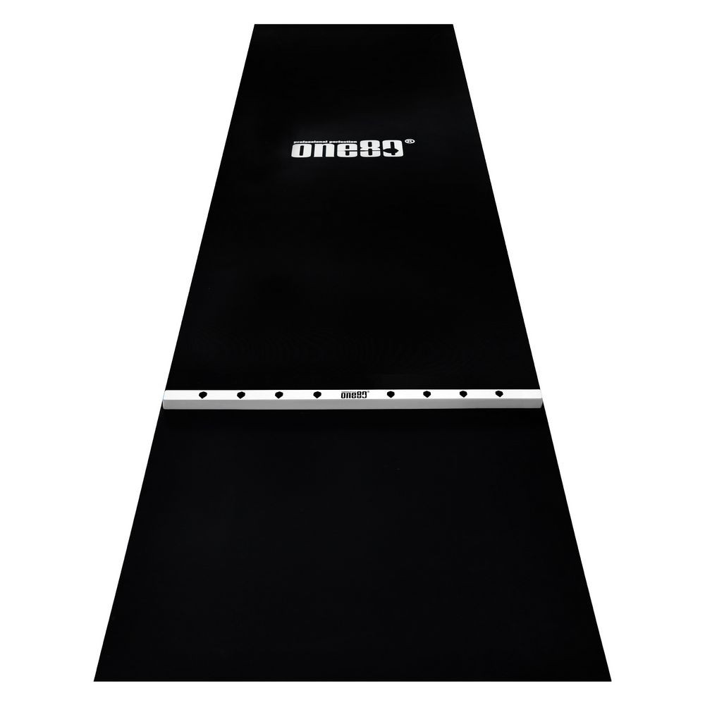 Pryžový koberec s bílou hranicí hodu ONE80 300×90cm, černý