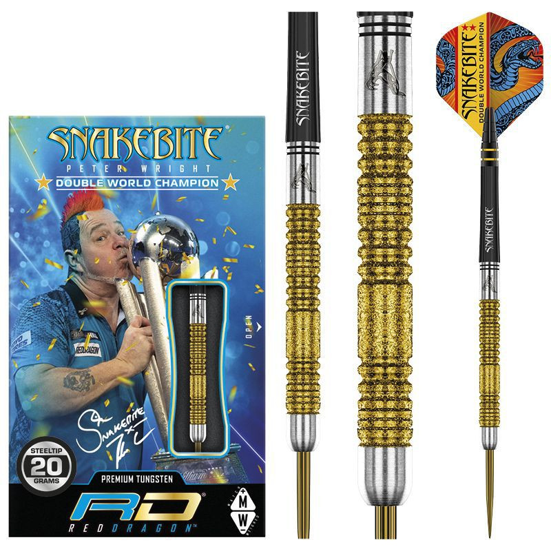 Šipky Red Dragon steel Peter Wright Double World Champion Gold Plus 20g, 90% wolfram